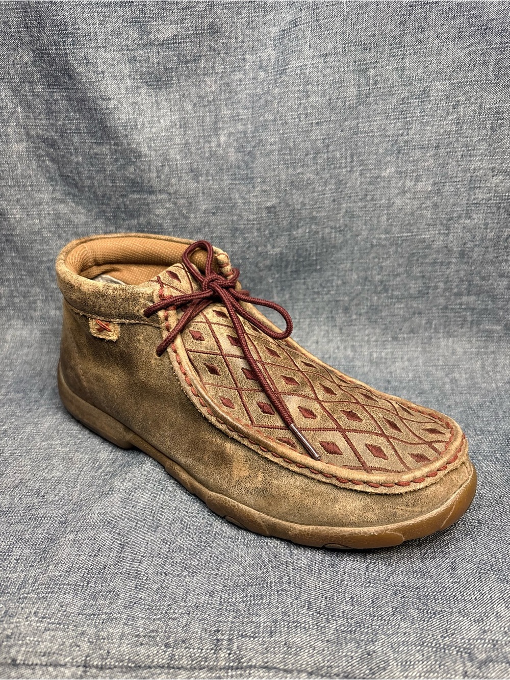 Twisted X Diamond Embroidered Brown Leather Chukka Driving Mocs Unisex W 9/M 7.5